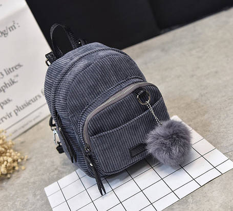 Вельветові міні рюкзаки з помпоном, фото 1