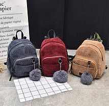 Вельветові міні рюкзаки з помпоном, фото 2