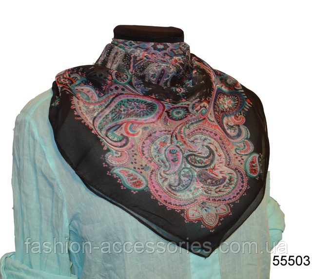 Купити легкий чорно-рожевий жіночий шовковий хустку 1