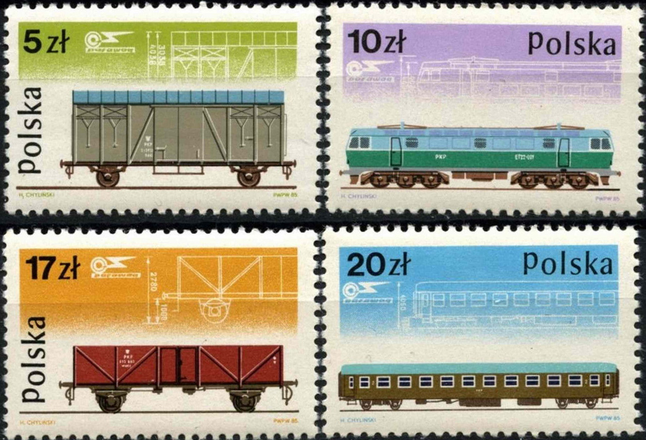 Польща 1985 — локомотив — вагони — MNH XF