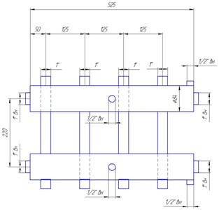Коллектор отопления с нижним и верхним выходом, на 4 отопительных контура из нержавеющей стали. - фото 2 - id-p39369707