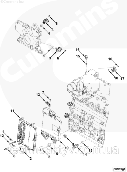 Расположение датчиков двигателей Cummins QSB 6.7
