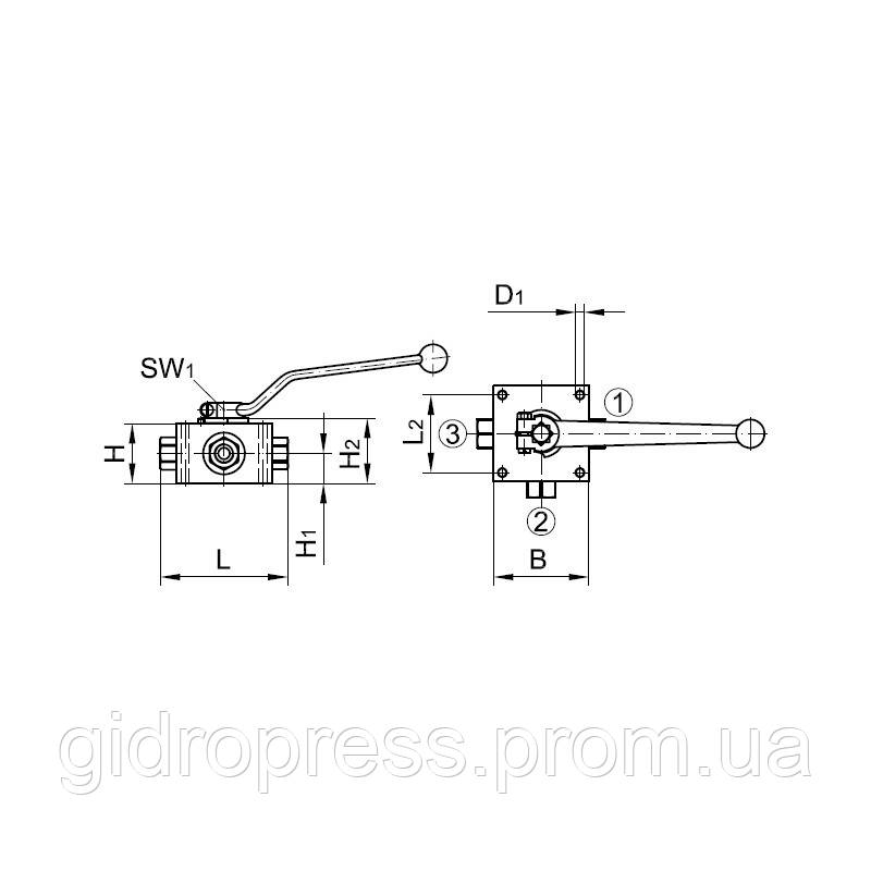 Кульовий кран блоковий 3-ходовий DN12, G1/2
