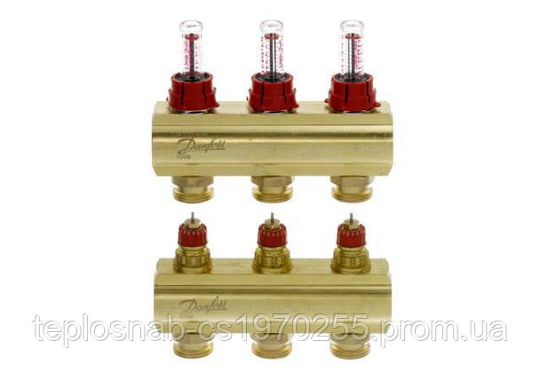 Розподільний колектор Danfoss FHF-3F з витратомірами 088U0523, фото 2