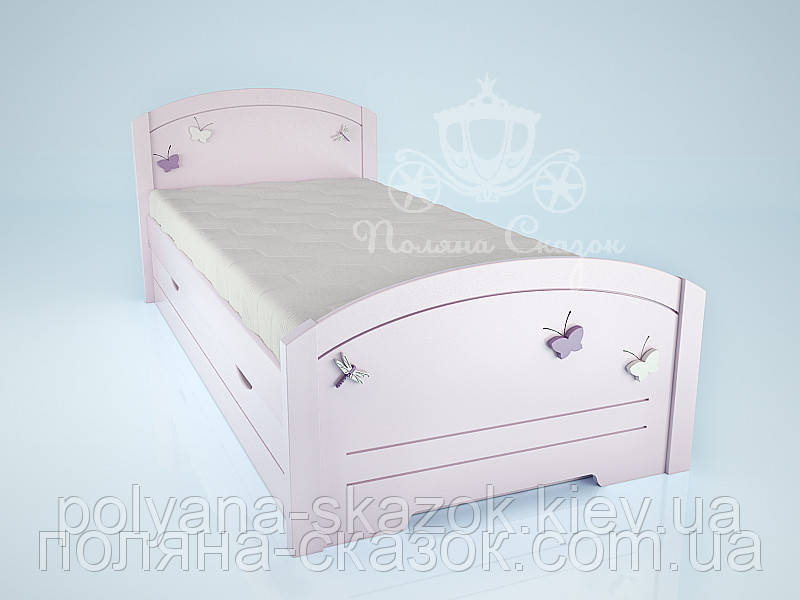 Ліжко дитяче "Тесса" з декором "Метелик і бабка". Вільха,МДФ