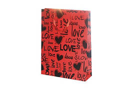 Картонний Пакет LOVE 42х31х11см з фольгою кольори: червоний/чорний