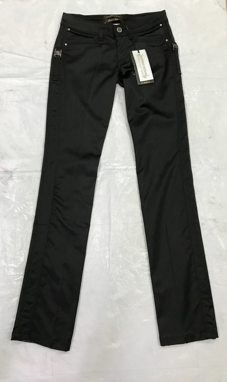 Штани жіночі чорні атласні прямі класичні AMN, фото 1