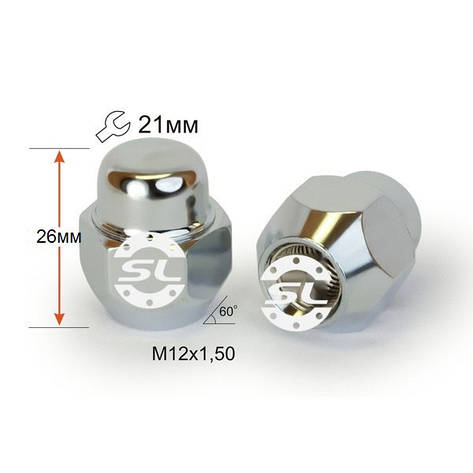 Гайка колісна М12х1,5х26мм (Chevrolet,Kia, Mazda) Конус Хром ключ 21, фото 1