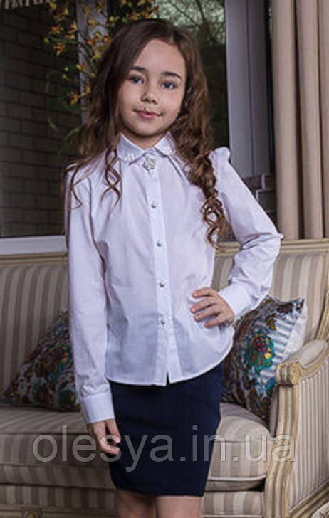 Блуза дитяча шкільна з перловою брошкою Paris Розміри 146