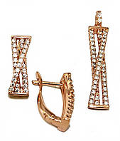 Набір ХР. Сережки 1,5 см та кулон 3 см. Позолота ЧВ. Камені: білий циркон.