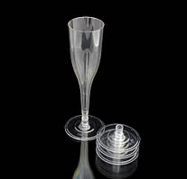 🔥 Хіт! Весільний пластиковий Фужер Келих 130 мл для шампанського 16.5х5 см, Колір ніжки уточнити, Прозорий