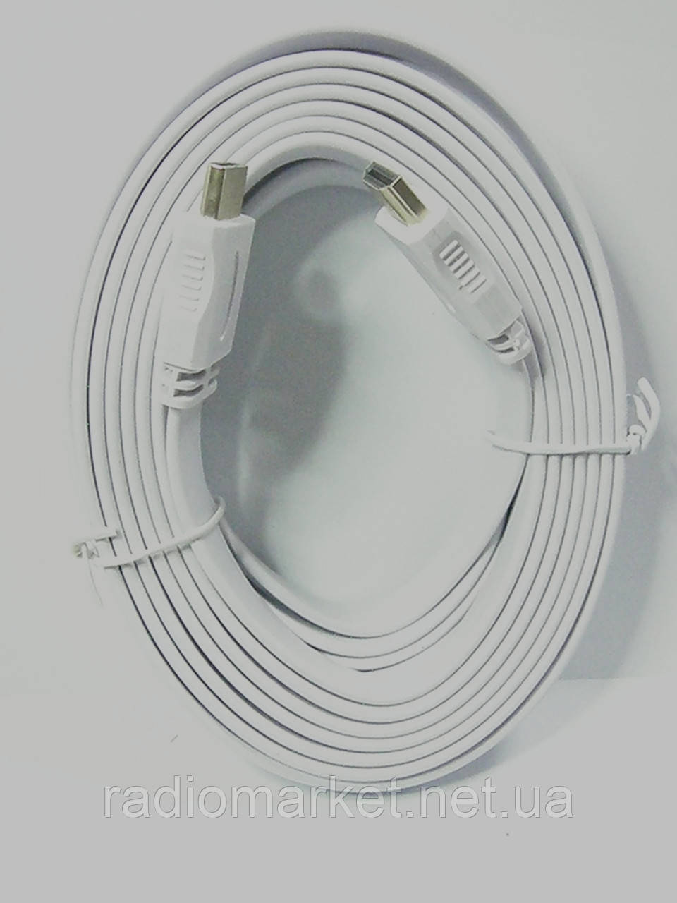 Шнур HDMI-HDMI, плоский кабель, gold, 5 м, білий (в блістері)