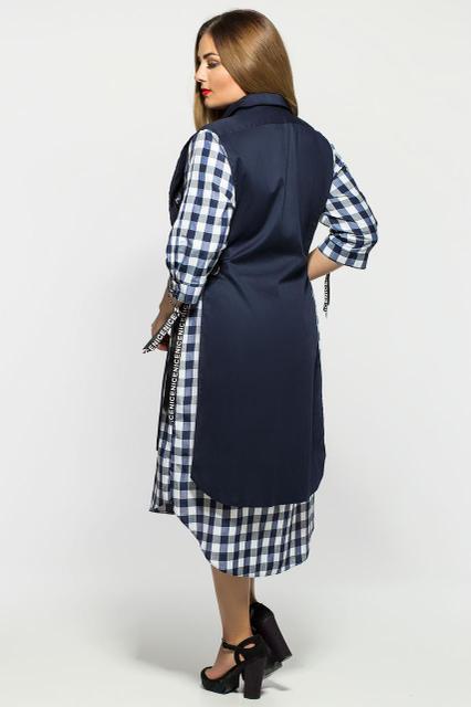 Женское модное платье Евгения цвет синий клетка размер 52-58 / большие размеры - фото 4 - id-p571437795