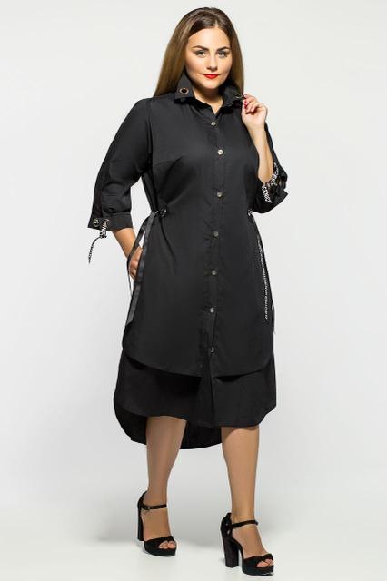 Женское модное платье Евгения цвет черный размер 52-58 / большие размеры - фото 1 - id-p571440118
