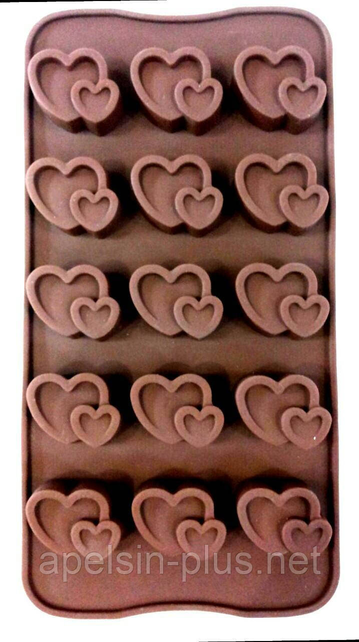 Купить Силиконовая форма для шоколада Сердечки-валентинки на 15 конфет - фото 1