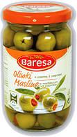 Оливки зеленые фаршированные красным перчиком Baresa Olive, 270 гр.