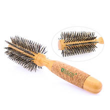 Щетка-брашинг для волос круглая непродувная деревянная с натуральной щетиной Salon Professional 27431BMi