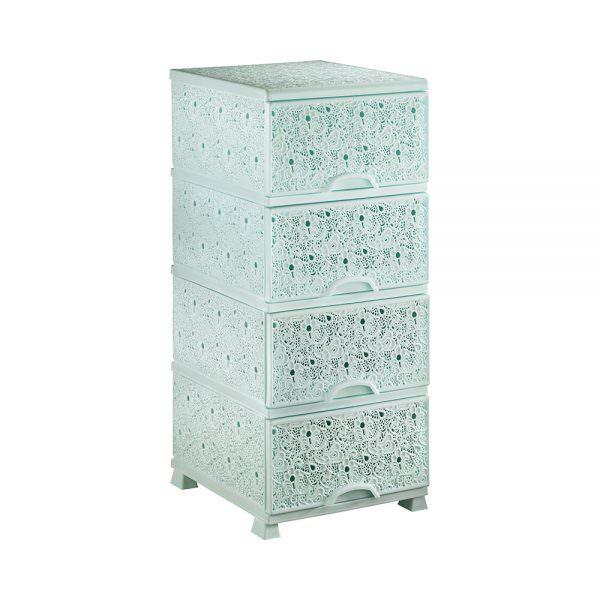 Пластиковий комод на 4 ящики ажурний Elif бірюзовий