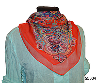 Платок шелковый легкий женский с модным узором утонченный стильный цвет красный 90*90 см
