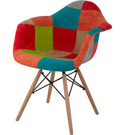 Крісло Eames DAW AC-018WB Patchwork #3, дерев'яні ноги, дизайн Charles & Ray Eames