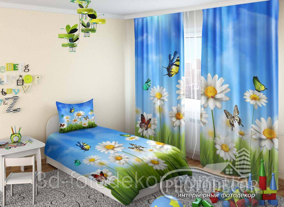 Дитячі Фото Штори "Метелики і ромашки" - будь-який розмір. Читаємо опис!