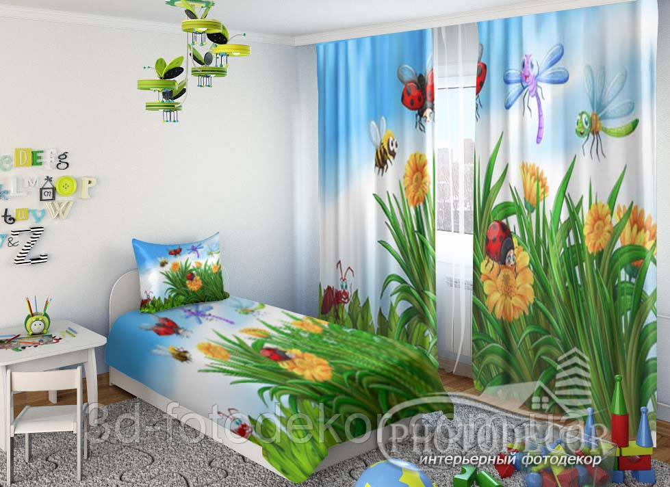Дитячі Фото Штори "Веселі комахи" - будь-який розмір. Читаємо опис!