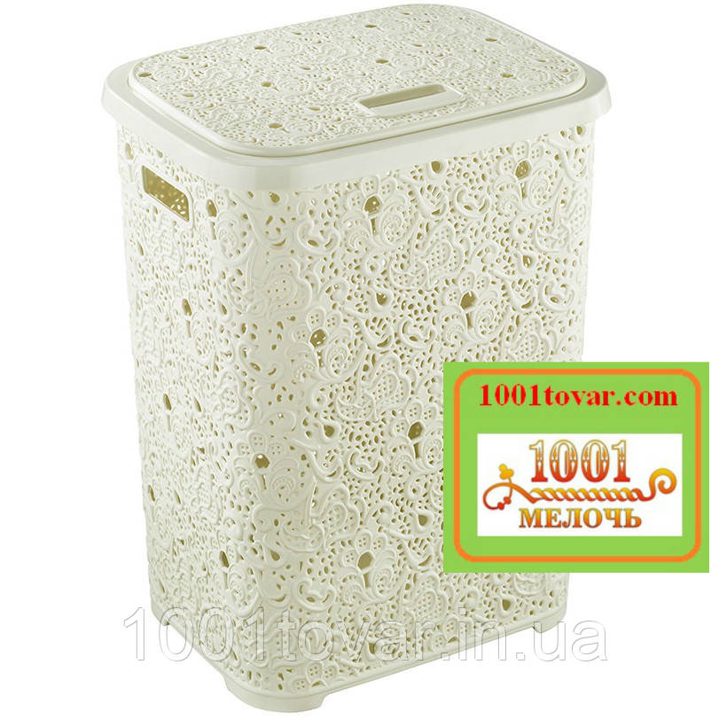 Кошик для білизни з пластику Ажурна, кремова. Elif Plastic (Еліф) Туреччина, фото 1