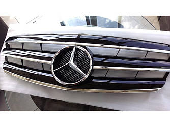 Решітка радіатора Mercedes W221 (05-09) стиль AMG (чорний глянець + хром смужки)