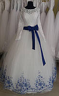 Свадебное платье "Синяя бабочка-2" (длинный рукав, съемный бант)