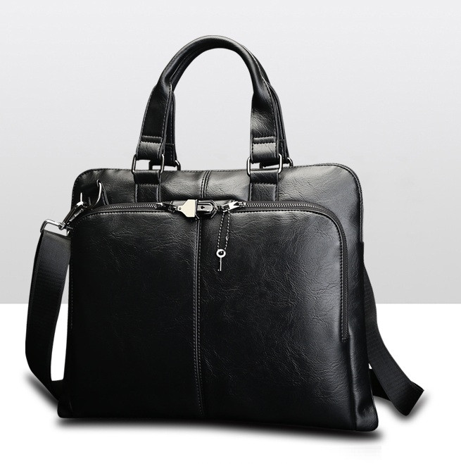 Мужская сумка портфель для документов А4, мужской портфель для работы, офисная сумка ПУ кожа черная коричневая - фото 3 - id-p572379601