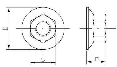 Схема габаритных размеров гайки DIN 6923