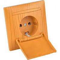 Розетка одинарна із заземленням і кришкою Сакура Ольха LMR1427