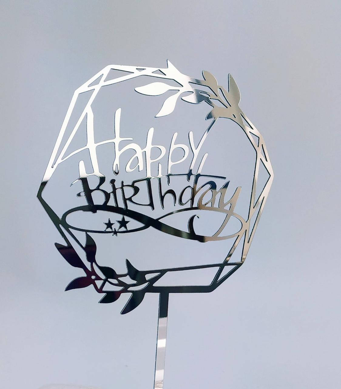 

Топпер зеркальный серебро Happy Berthday