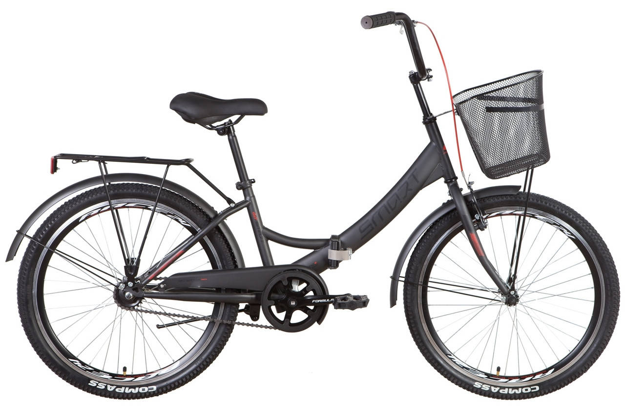 

Велосипед ST 24" Formula SMART Vbr с багажником зад St, с крылом St, с корзиной St 2022 (темно-серый с красным
