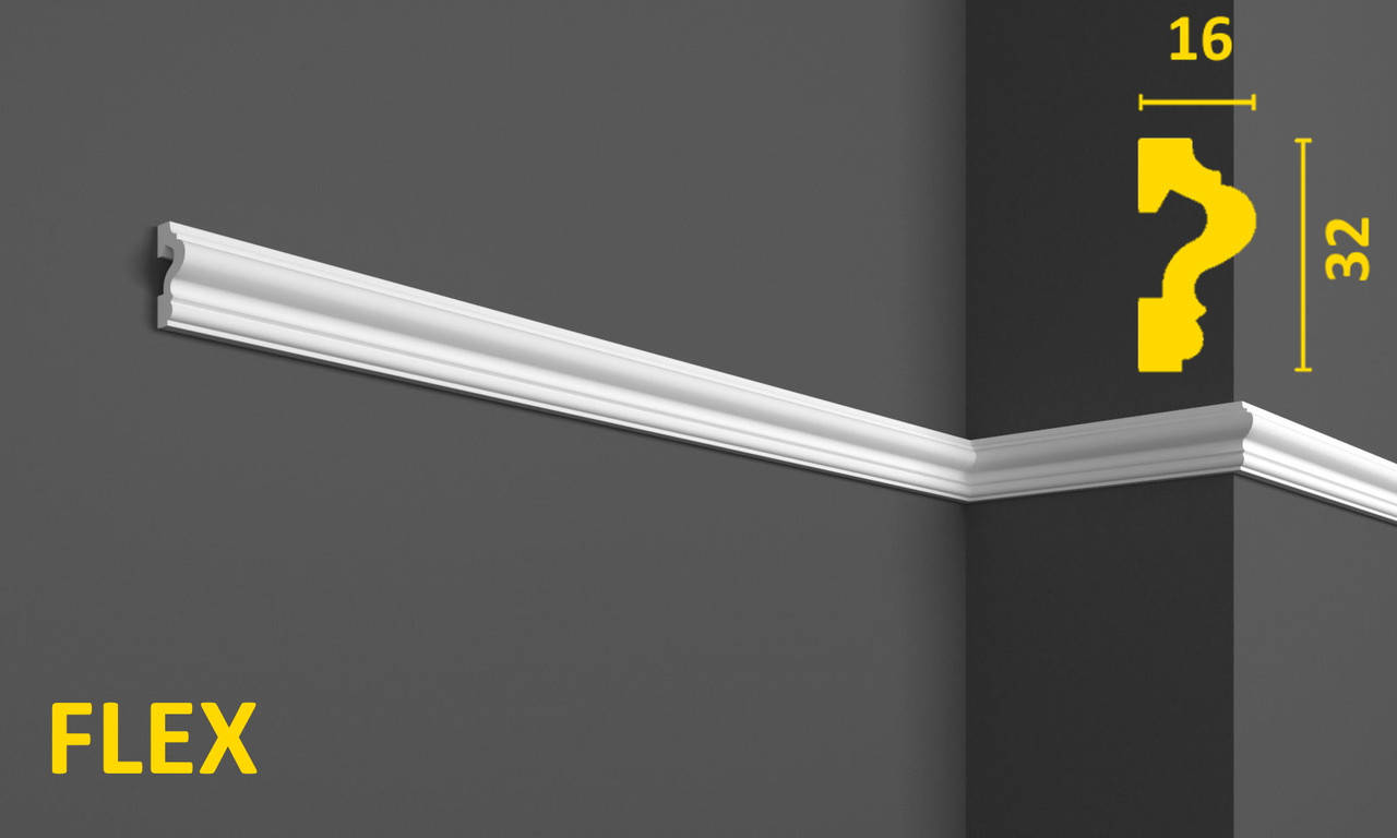 

Гибкий декоративный молдинг стеновой 32 мм х 16 мм, 2,44 м, Белый