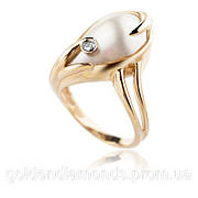 Золоте жіноче кільце з перлами і діамантами С10Л3№25