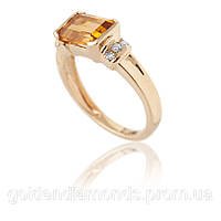 Золотое кольцо с цитрином и бриллиантами С13Л1№9