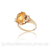 Золотое кольцо с цитрином и бриллиантами С11Л1№29
