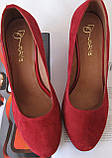 Nona! жіночі якісні класичні туфлі замшеві червоні взуття на підборах 7,5 см черевики, фото 3