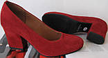 Nona! жіночі якісні класичні туфлі замшеві червоні взуття на підборах 7,5 см черевики, фото 4