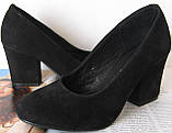 Nona! жіночі якісні класичні туфлі замшеві чорні взуття на підборах 7,5 см черевики, фото 3