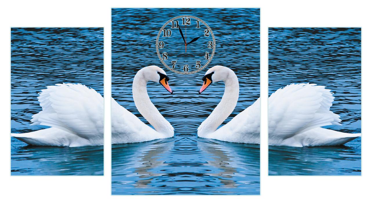 Модульні годинник картина настінні "Лебедина пара на озері" великі-90х50см