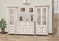 Меблі для вітальні в класичному стилі Парма Світ меблів, колір білий прованс, декоративна патина та квітковий принт, фото 2