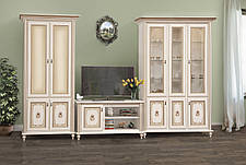 Меблі для вітальні в класичному стилі Парма Світ меблів, колір білий прованс, декоративна патина та квітковий принт, фото 4