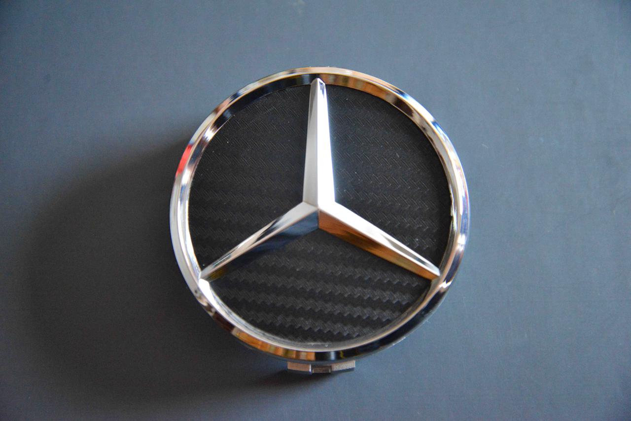 Ковпачки заглушки на литі диски в диски Мерседес  Mercedes (75/70/16) чорний карбон/хром