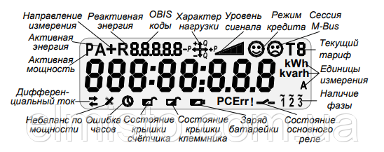 Маркировка дисплея электросчетчика NP-07 3FD.1SM-U