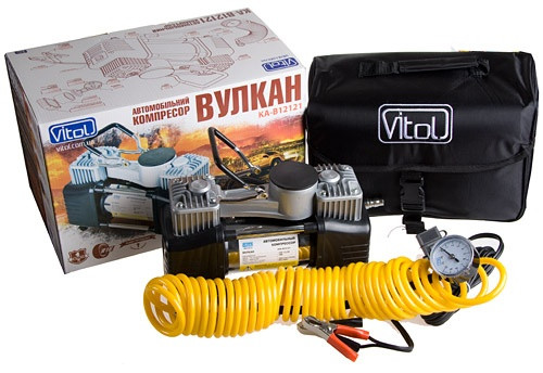 Компресор "Вулкан" КА-В12121 150psi/18Amp/60л/клемми/шланг 7,5м/2 циліндри