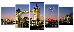 Модульні настінні годинники картина "Тауерський міст" п'ять модулів великі 150х60см