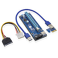 Райзер PCI-E 1X - 16X, USB 3.0 кабель 60см, питание 4 pin