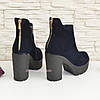 Замшеві черевики жіночі на високому підборі. Синій колір, фото 3